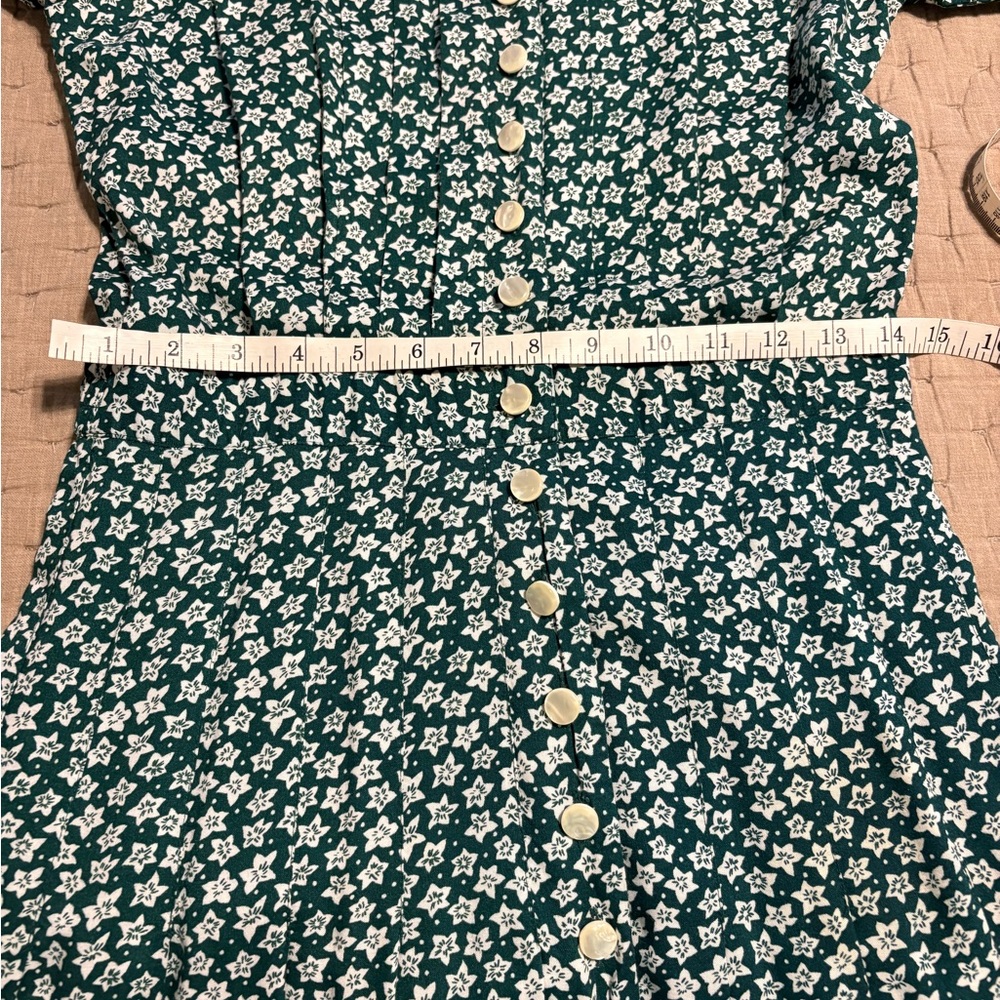 Vintage Green Floral Button-Down Dress Prairie Style 80s - Picture 8 of 9